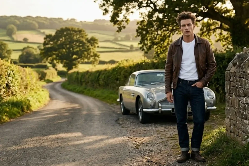 James Dean Fashion: Timeless Style Lessons for the Modern Gentleman Modern gentleman inspired by James Dean fashion wearing a leather jacket and dark denim