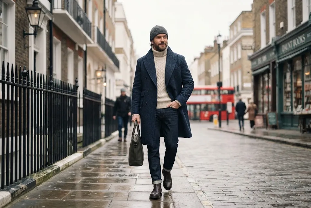 Mens Beanies: How to Choose and Style Them Mens beanies styled with a winter coat, knitwear and dark denim