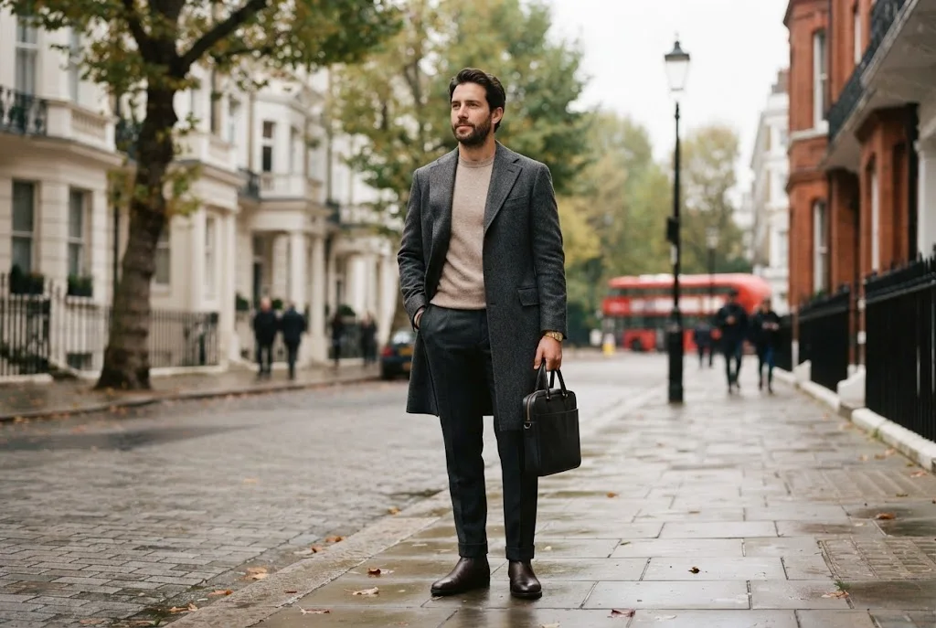 Men’s Wool Coat: A Guide to Choosing the Right Style men's wool coat styled for a refined British winter outfit