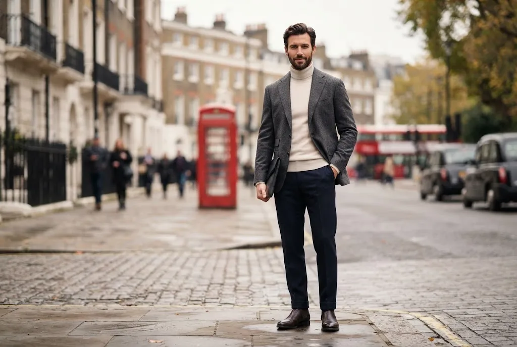 Wool Jacket Mens: How to Choose and Style One wool jacket mens style with cream knitwear and tailored trousers